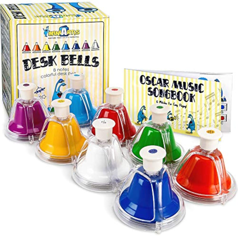 Desk Bells For Kids | Educational Music Toys For Toddlers 8 Notes Colorful Hand Bells Set | Kids Musical Instrument With 15 Songbook | Great Birthday Gift For Children