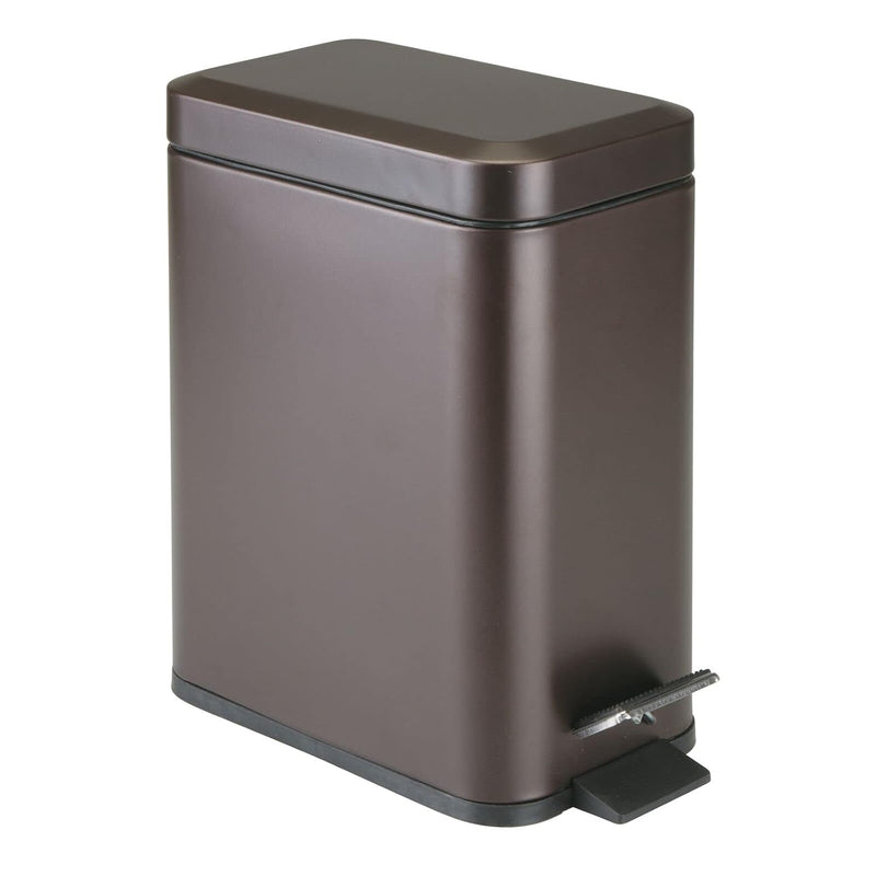 Mdesign Small Modern 1.3 Gallon Rectangle Metal Lidded Step Trash Can, Compact G