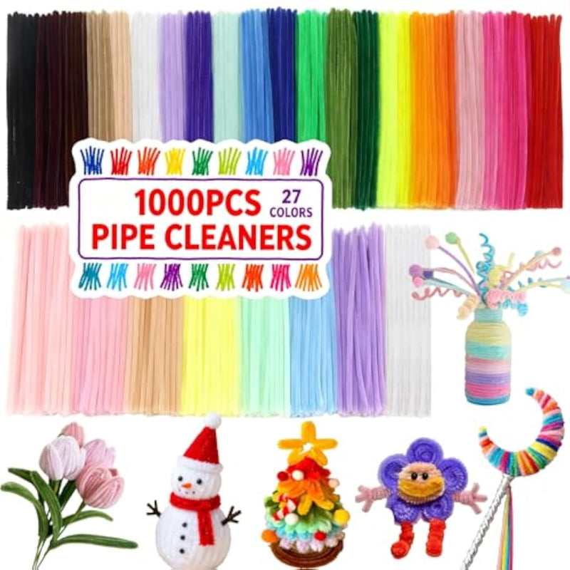 30x6mm Pipe Cleaner Craft Sticks for DIY Creative Crafts (27 Colors, 1000 Pieces)