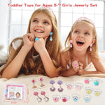 Toddler Toys For Ages 5-7 Little Girl Jewelry,Clip On Earrings For Girls,Adjustable Rhinestone Rings For Girls Pretend Play And Dress Up Rings For 4 5 6 7 8 9 10 11 12 Year Old Girl Birthday Gifts