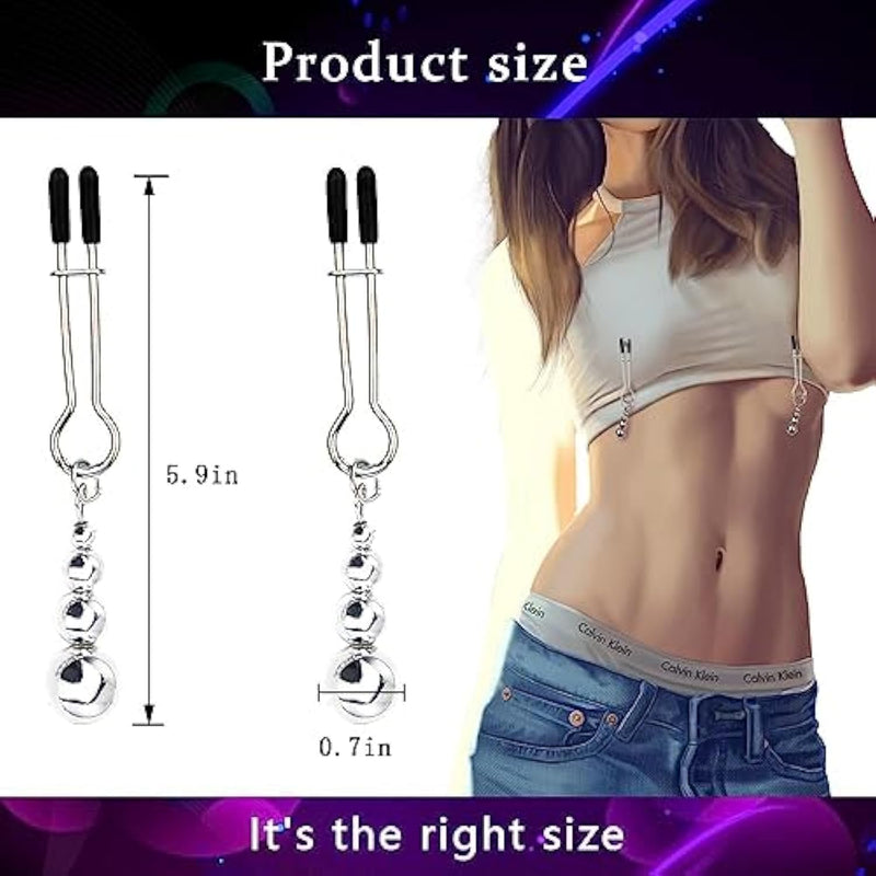 Kinky Couples Nipple Ring Set,Nipple Clips For Adult Play,Adjustable Pressure Non-Piercing Nipple Clips With Chain,Couples Games For Girls Night Wu3