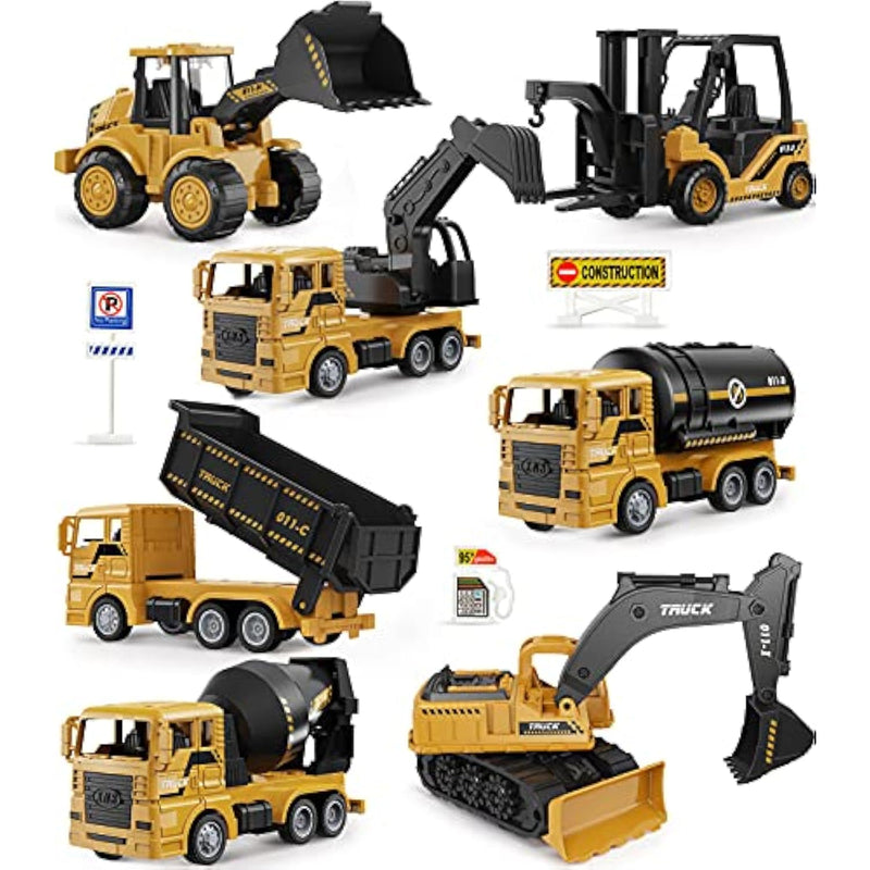 Large Construction Trucks Toy Set, Construction Vehicles For Kids, 7 Pcs Pull Back Engineering Cars With Excavator, Bulldozer, Dump, Cement Mixer, Stem Sand Toys Gifts For Boys Girls