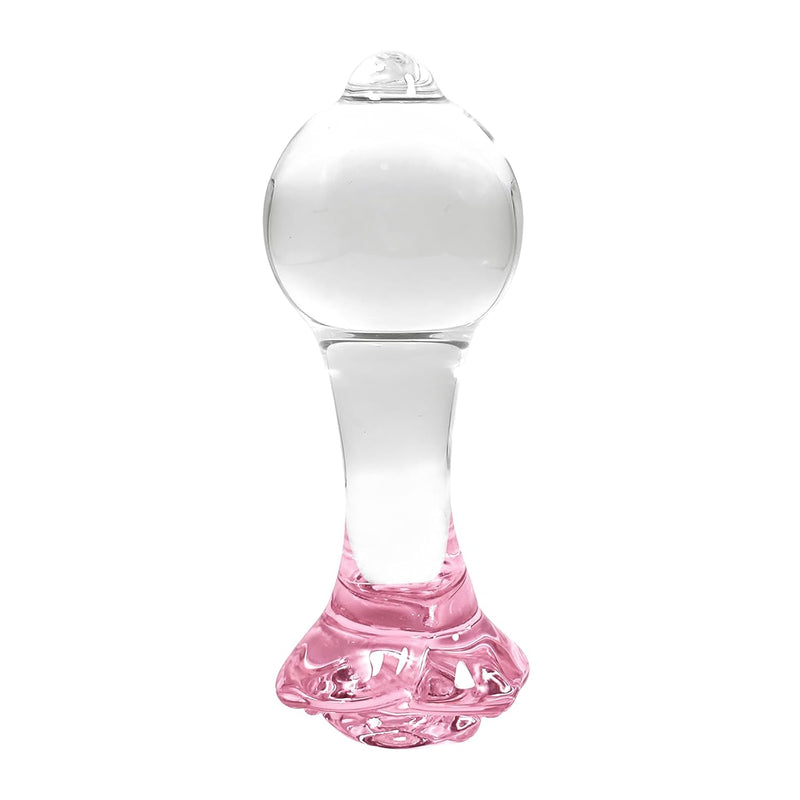 Pink Rose Glass Anal Butt Plug Trainer Crystal Anal Plug Anal Sex Toy Transparent Butt Plug Anal Toys For Men Women Lover Anal Expander Training Sex Toys Anus Dilator Dildo (M)