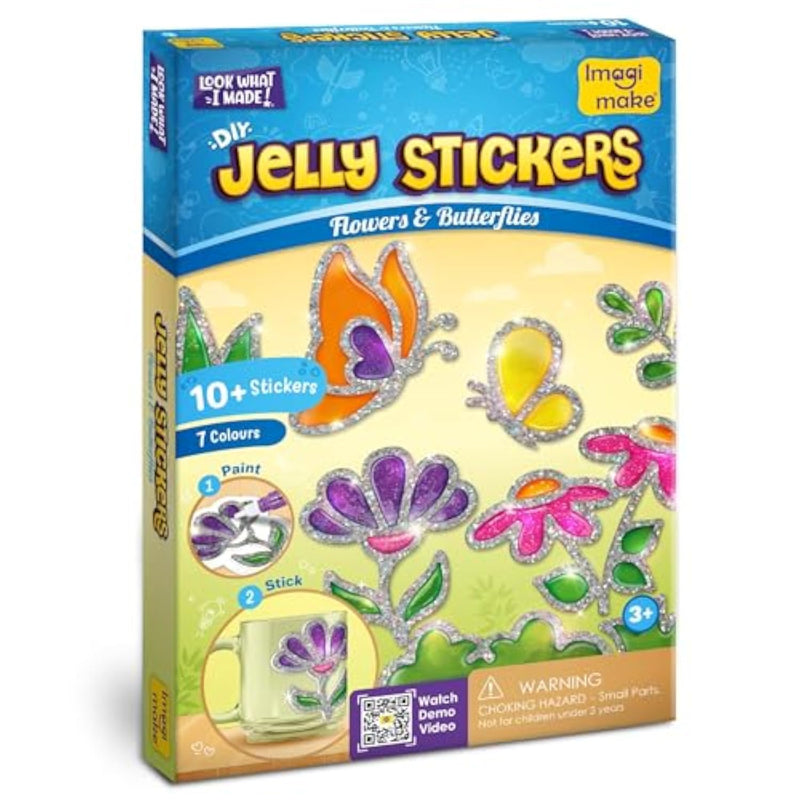 DIY Jelly Stickers Set - 10 Reusable Stickers, Art Kit with Flowers and Butterflies Designs