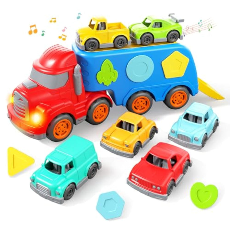 4-In-1 Carrier Transport Truck Toys W/Lights And Sounds Activity Truck, Toy Vehicle Playsets W/Shape Sorter, Birthday Gifts For Toddlers Kids Age 2 3 4 5 6 7+?Christmas Great Gifts For Grandkids