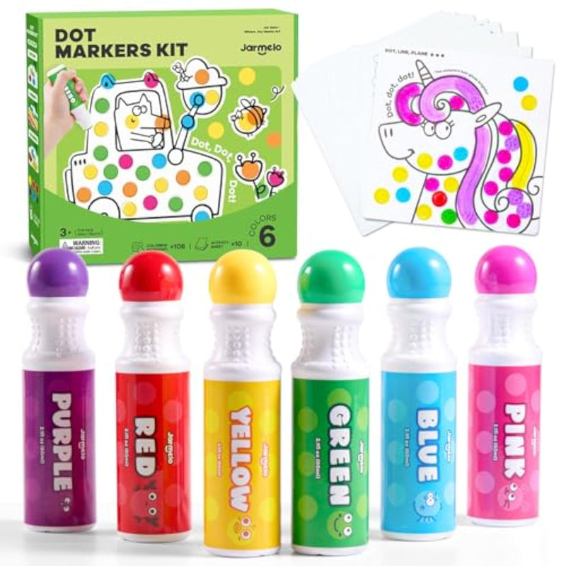 Washable Dot Markers for Toddlers, 6 Vibrant Colors, Large 60ML Ink Capacity