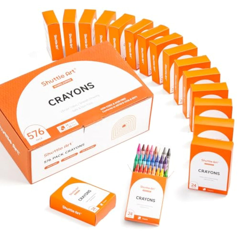 576 Count Bulk Crayon Set, 24 Boxes of 24 Colors, Non-Toxic School Supplies