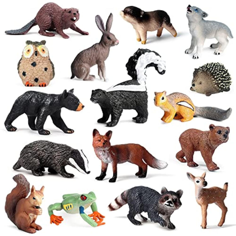 16 Pcs Forest Animals Figures, Woodland Creatures Figurines, Miniature Toys Cake/Cupcake Topper Birthday Gift For Kids, Woodland Baby Shower Decorations