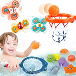 Bath Toys Playset, Fun Basketball Hoop & Balls, Bathtub Pool Shooting Game & Fishing Game, Sensory Suction Cup Spinner Spinning Top Baby Toy, For Little Boys Girls Kids Toddlers