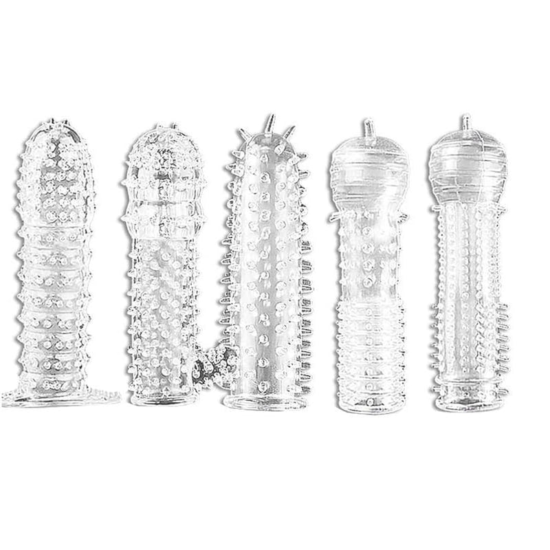 5 Pack Reusable Penis Sleeves, Cock Condoms For Men, Penis Extender For Couples, Delay Ejaculation Sleeve, Penis Enlarger, G-Spot & P-Spot Stimulation, Transparent Sex Toy