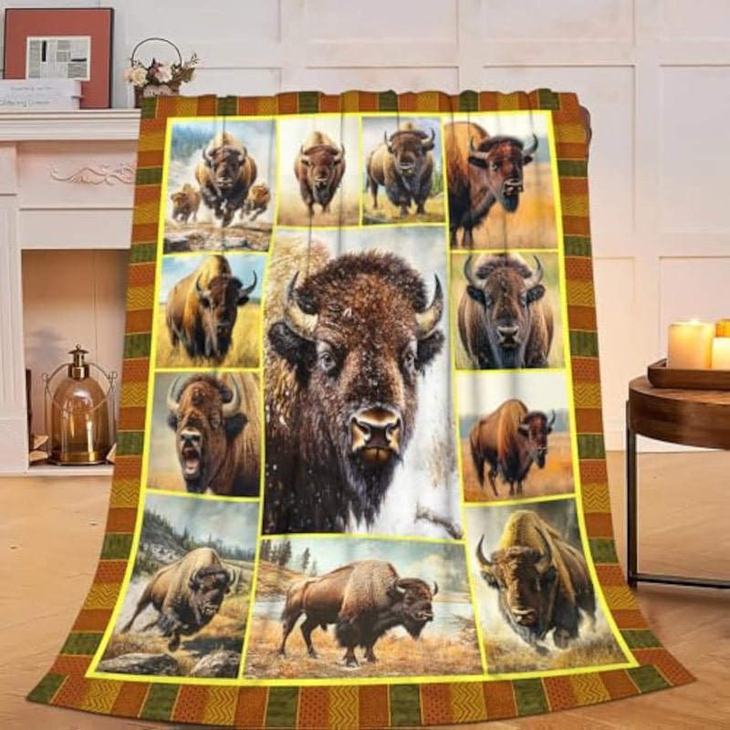 Bison Blanket Wild Bison Animal Throw Blanket Soft Warm Cozy Fuzzy Plush Gifts For Girls Women Lightweight Fleece Flannel Stuff Gift For Kids Adults 50"X40"
