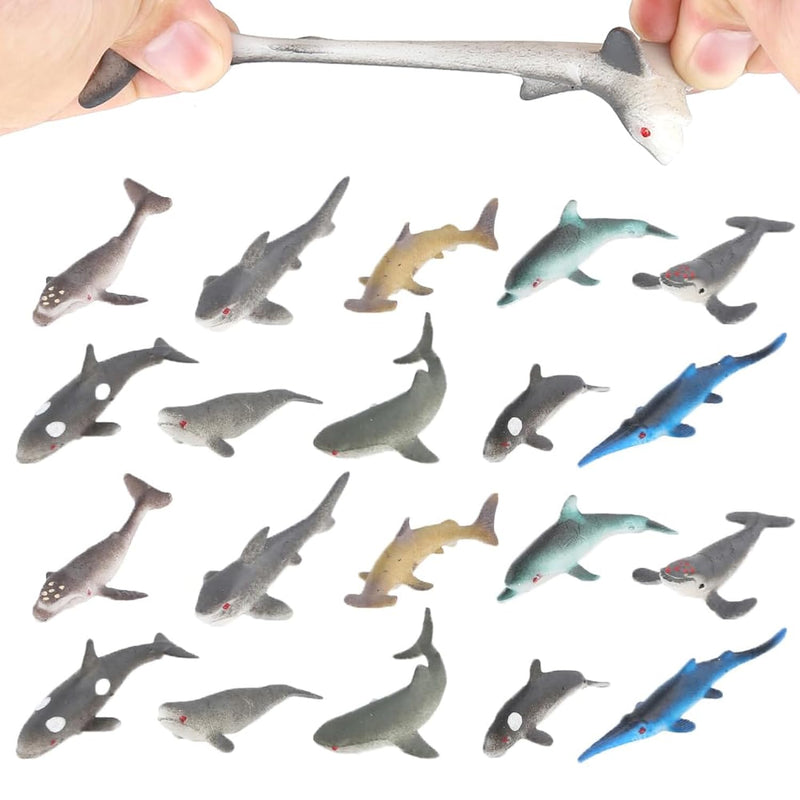 20 PCS Mini Rubber Shark Toy Figure, Super Stretches Bath Toy Set, Material