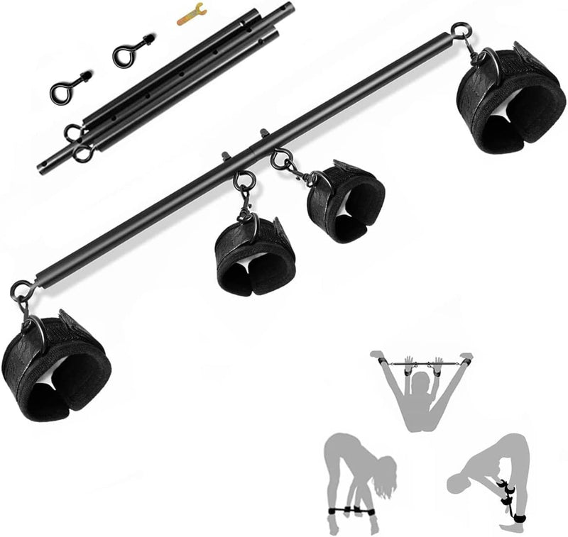 Adjustable Spreader Bar with Hand & Ankle Cuffs – Bondage Restraints for Couples