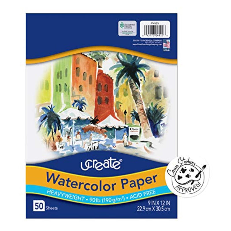 9 x 12 Inch Watercolor Paper Pad, 50 Sheets, 90 lb Acid-Free Wet Media Paper