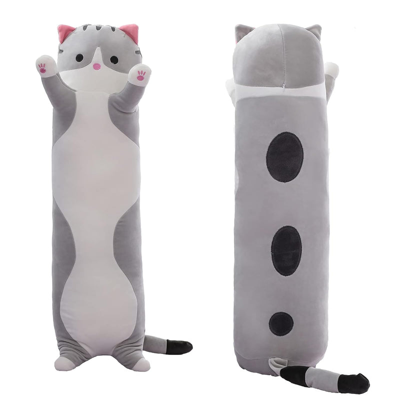 Long Cat Plush Pillow Cat Body Pillow,Gray Cat Stuffed Animals Soft Plushie