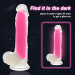 8 Inch Liquid Silica Gel Luminous Realistic Dildo With Flared Suction Cup Base For Hands-Free Play, Flexible Dildo With Curved Shaft And Balls For Vaginal G-Spot And Anal Prostate,Pink