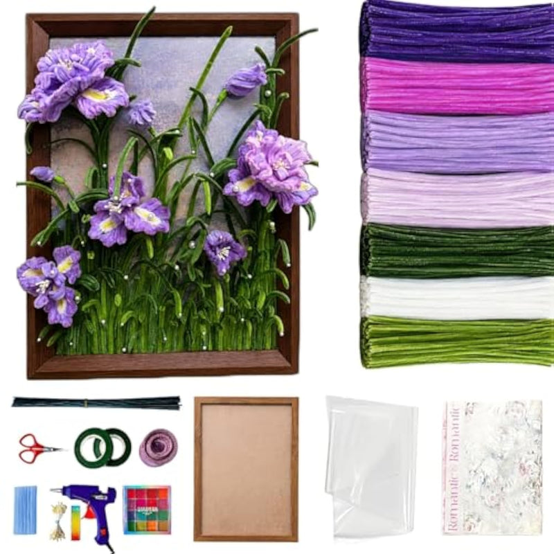 600-Piece Chenille Stem Floral Craft Kit with Hot Glue Gun & Decorations