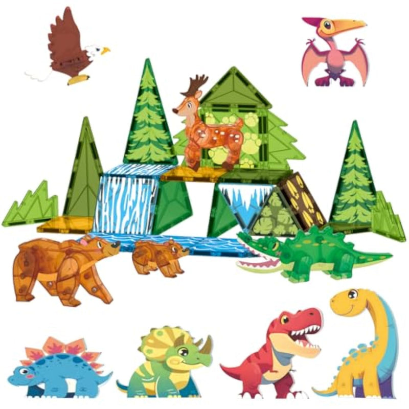 Magnetic Tile Animals & Dinosaurs STEM Building Set for Kids Ages 3-7