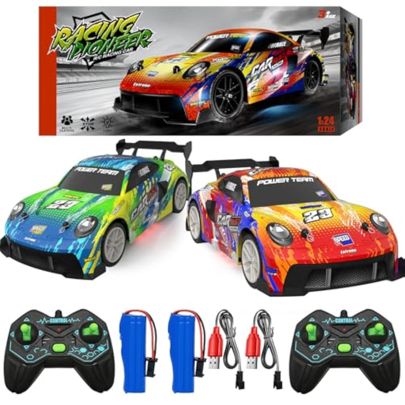 2 Pack Rc Cars For Kids And Boys, Girls 4-7-8-12, Remote Control Car, Led Lights, 4Wd Racing Cars,2.4Ghz Dual Player, Colorful Graffiti Designs