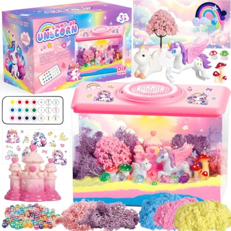 Unicorn Light-Up Terrarium Kit for Kids with Remote, Music & Night Light