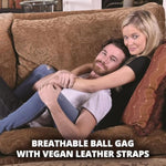 Eves Fetish Dreams Ball Gag, Breathable Gag With Adjustable Vegan Leather Straps, Soft Padded Diamond Stitched Design, Secure Buckle Closure, Bdsm Bondage Accessory For Couples Play