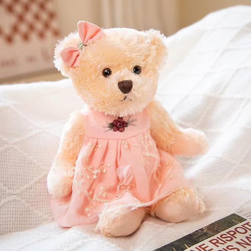 Small Teddy Bear Stuffed Animal In A Dress, Cute Soft Plush Toy, Cuddly Gift F