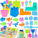Beach Sand Toys Kit for Kids Ages 3-10 with Buckets, Shovels, Molds & Bag