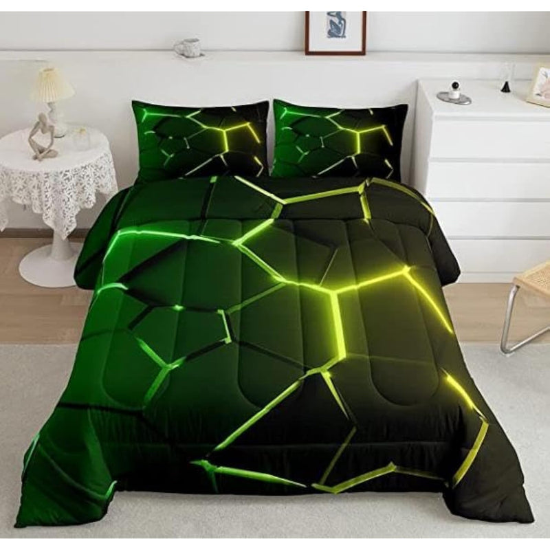 Geometry Queen Comforter Sets, Hexagon Bedding Set Queen Size Green Yellow, Pr