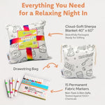 Adult Sherpa Throw Blanket with 15 Permanent Fabric Markers for Coloring