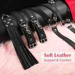 Sex Bondage Bdsm Kit Restraints - 7Pcs Set Neck To Wrist Behind Back Handcuffs Collar Waist Strap Blindfold Whip, Soft Leather Bondage Gear & Accessories, Adult Sm Games Sex Toys For Men Women Couples
