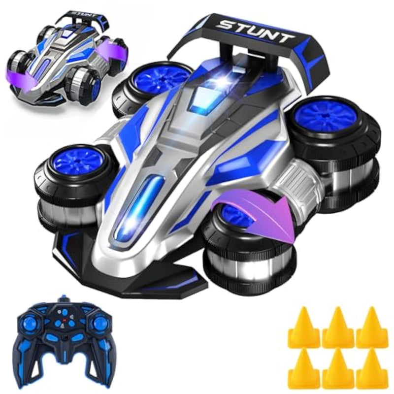 1:14 Remote Control Roll Stunt Car For Boys 360°Rotating 4Wd Rc Cars With Lights Music Upright Walking Four-Wheeled Rollover Toy Car Presents For Age 6-12?Blue?