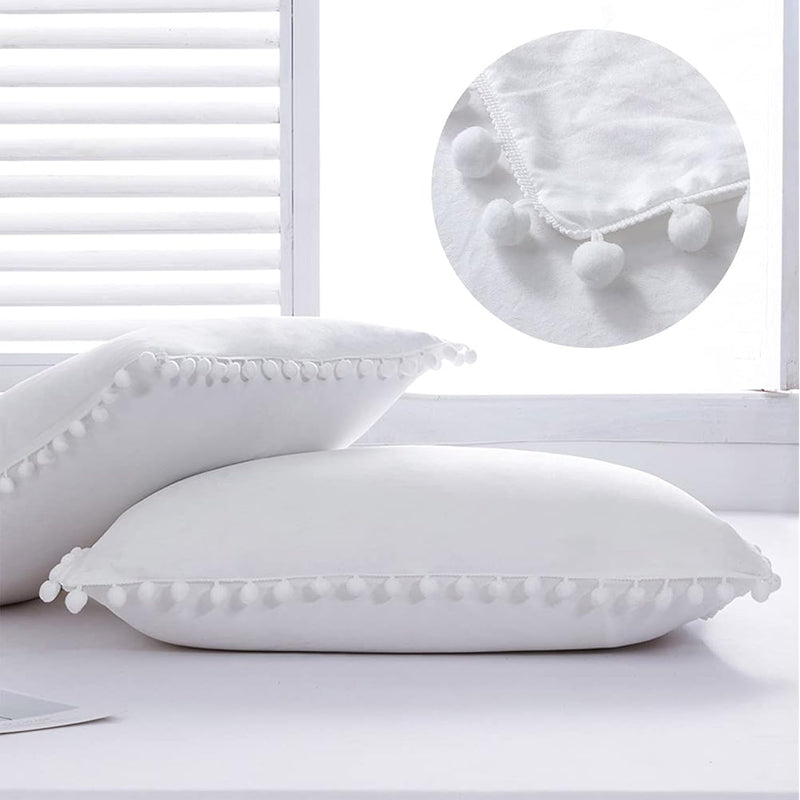Pom Standard Size Pillow Shams Set Of 2 - Boho Ball Tassel Trimmed Pillowshams