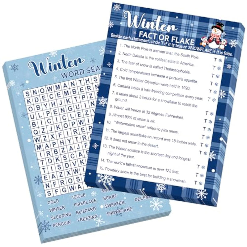 30 Players Winter Holiday Christmas Party Games For Adults Family Office Large Groups, Word Search Game, Guesstures Game, Fact Or Flake Games With Answer Key (Winter Search)