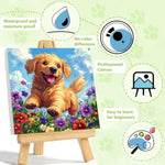 Dog Paint by Numbers Kit for Kids Ages 8-12, 8 x 8 Inch Canvas with Frame & Easel