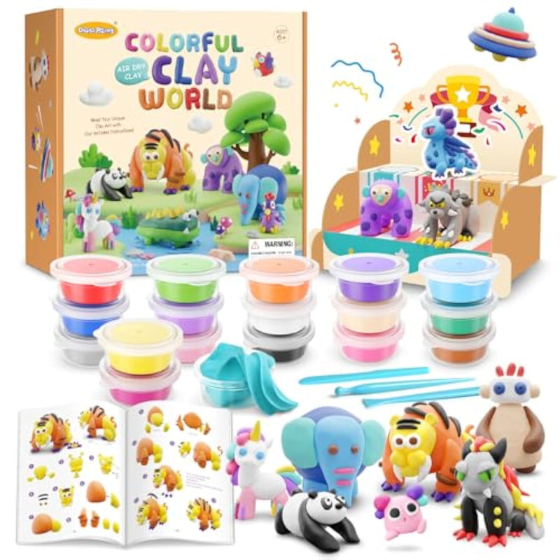 Air Dry Clay Modeling Kit for Kids with 26 Tutorials and Mini Display Stand