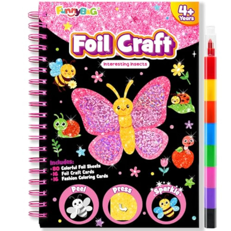 Foil Art Craft Kit for Kids, Sparkly Birthday Gift Toy for Girls, DIY Foil Crafts Set