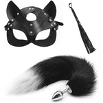 Fox Mask Plush Tail Anal Plug Metal Anus Bead Half Cat Mask Sexy Adult Whip Stimulator Sex Toys For Women Fetish Restraint