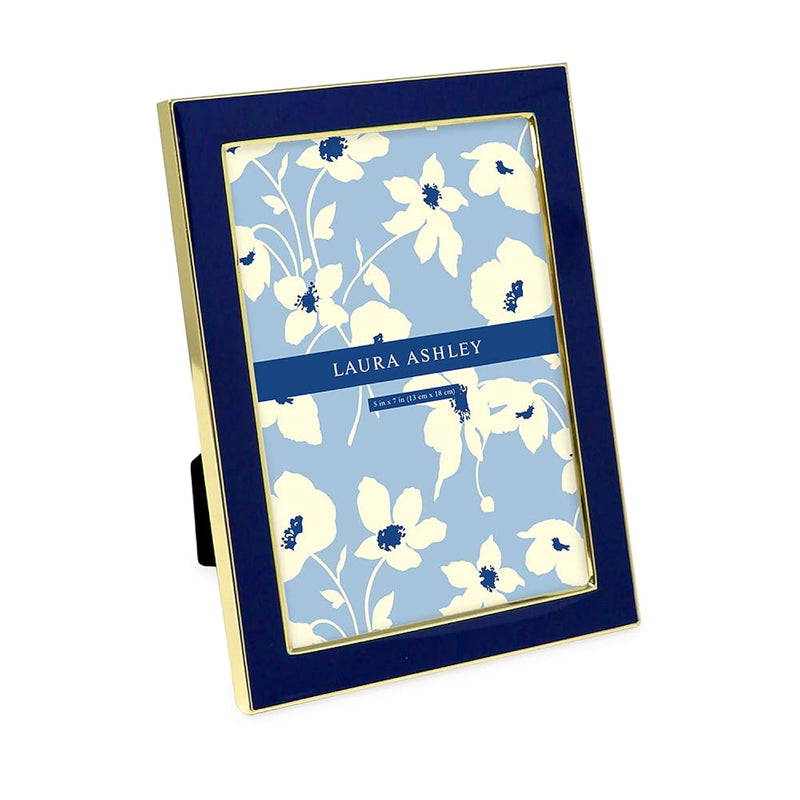 5X7 Navy Enamel Picture Frame, Gold Metal Edge With Easel, For Countertop, Cou