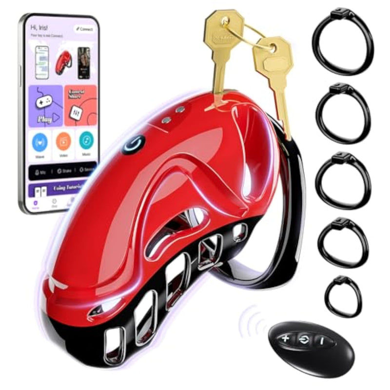 Male Chastity Device with 10 Vibrations and App Control - Adjustable Penis Cage for Men