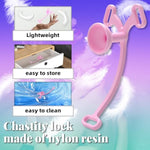 Lightweight Nylon Chastity Cage Lock With Adjustable Elastic Auxiliary Belt Inverted Chastity Clip Sex Toys & Games For Men, Gay Penis Exercise (Pink,Large)