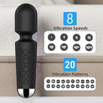 Vibrator Wand Rechargeable, Clitoral Stimulator G Spot Vibrators With 20 Patterns & 8 Speeds, Personal Cordless Wand Massager, Quiet & Waterproof Adult Sex Toys For Couples Women (Black)