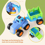 4 Pack Friction Powered Cars Construction Vehicles Toy Set Cartoon Push And Go Car Tractor, Bulldozer, Cement Mixer Truck, Dumper For Year Old Boy Girl Kid Gift