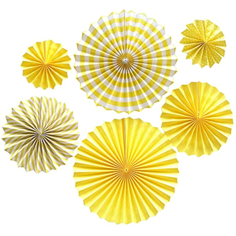6 Pcs Decoration Hanging Party Yellow Paper Fans Set For Birthday Wedding Grad