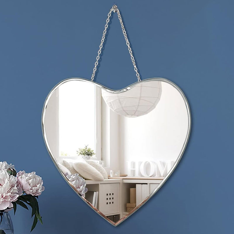 Heart Shaped Mirror With Iron Chain For Wall Decor 12X12 Inch Wall Hang Real G