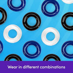 Doughnut Cock Ring Multipack - Stretchy Penis Ring - Waterproof - 3 Pack - Blue, Black & Clear