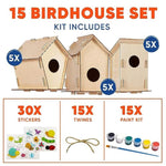 15 Pack Wooden Birdhouses to Paint, DIY Craft Kits for Kids