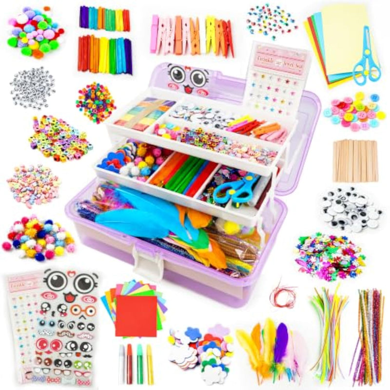 Kids' Craft Supplies Kit with 1100+ Pieces and Storage Box