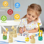 Kids Arts and Crafts Kit with Paints, Brushes, and 8 Wooden Animal Figures