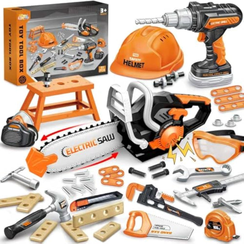 51Pcs Kids Tool Set With Toy Chainsaw& Electronic Drill Toy, Toddler Tool Set, Construction Toys Tool For Kids Age3,4,5,6,7,8, Tool Kit Toy For Christmas Birthday Gifts