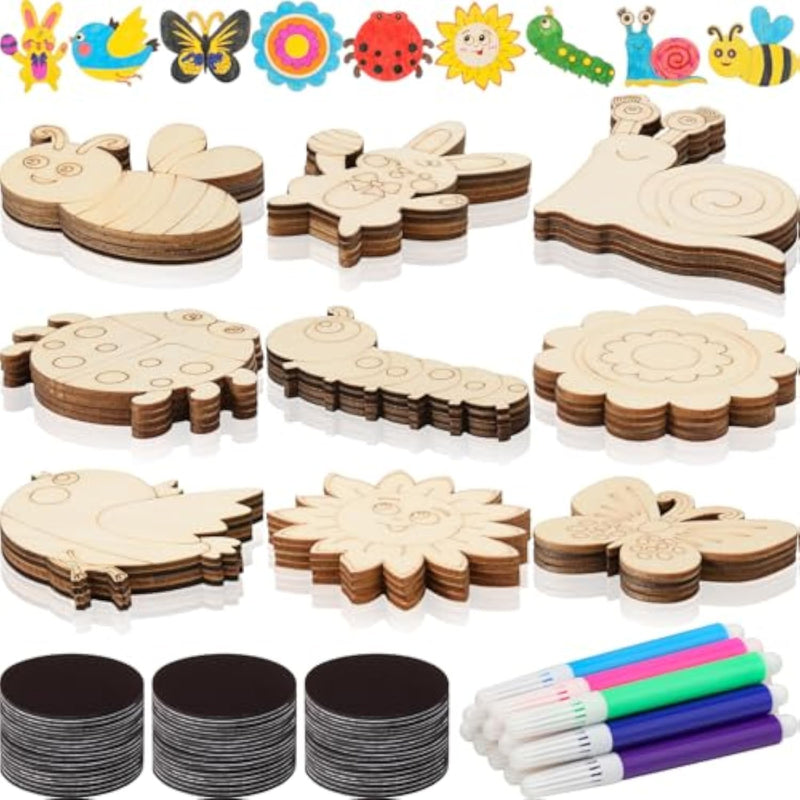72 Sets DIY Wooden Magnet Craft Kits for Kids, Painting Party Favors & Gifts